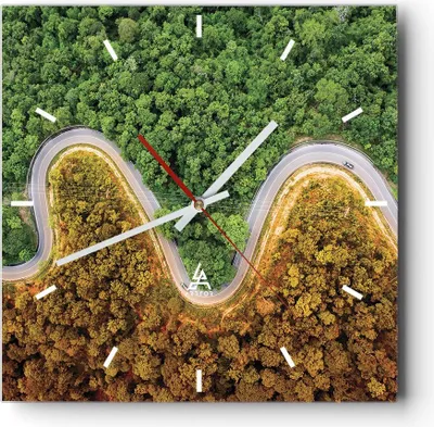 Produktbild von Wanduhr - Quadrat - Glasuhr - Luftaufnahmen Weg Wald - 30x30cm - Schleichendes Uhrwerk - Lautlos - zum Aufhängen bereit - Dekoration Modern - Wanddekoration aus Glas - C3AC30x30-4659