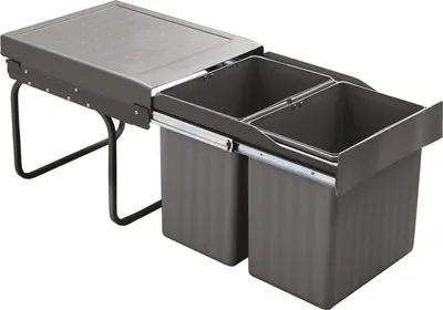 A pull-out kitchen waste bin system with two compartments.