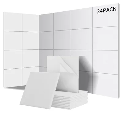 Obrázok produktu pre Solidchoice – Súprava 24 štvorcových zvukovoizolačných panelov, samolepiacich, porcelánovo bielej farby