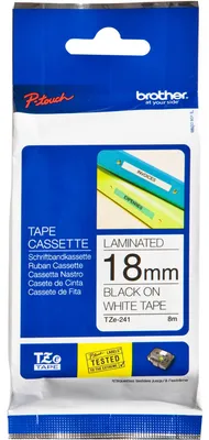 Immagine prodotto di Brother TZe-241 - adesivo standard - nero su bianco - rotolo (1,8 cm x 8 m) 1 rotolo(i) di nastro laminato - per Brother PT-D600; P-Touch PT-1880, D450, E550, E800, P900, P950; P-Touch Cube Plus PT-P710