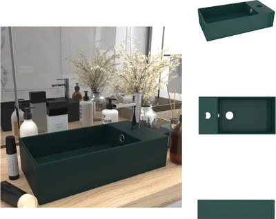 Produktbild von vidaXL Badezimmer-Waschbecken mit Überlauf Keramik Dunkelgrün - Badezimmer-Waschbecken