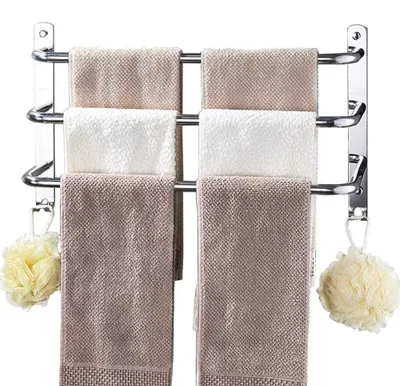 Image de Porte-serviettes mural en acier inoxydable, étagère à 3 niveaux avec crochets, idéale pour la salle de bain et la cuisine