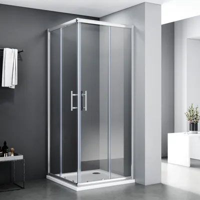 Produktbild von SONNI Eckdusche BxTxH: 120x120x185 cm Eckeinstieg Doppel Schiebetüren Dusche Einscheiben-Sicherheitsglas Schnellfreigabefunktion Spritzwasserschutz