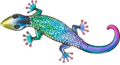 Produktbild von Bunter Metall Gecko 62cm Wandfigur Gartenfigur Dekoration Haus und Garten