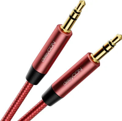 Produktbild von deleyCON 2m Nylon 3,5mm Klinke Audio Stereo AUX Kabel Klinkenkabel Audiokabel Nylonkabel Metallstecker Handy Smartphone Tablet Kopfhörer HiFi Receiver - Rot/Rosa