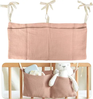 Produktbild von Kinderspielzeugorganizer, Hängender Organisator für Kinderzimmer mit 2 Taschen, Wiegebügel, Spielzeugtasche, Opbeertaschen für Kinderbetten, für Windeln, Kleidung, Spielzeug (grau)