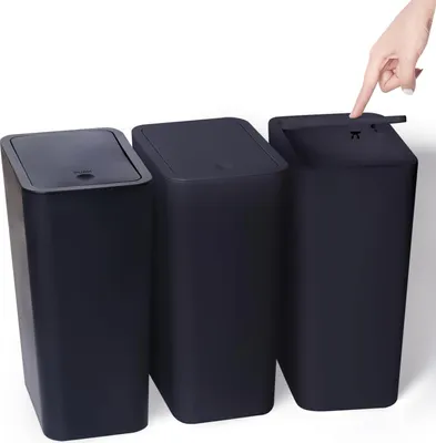Produktbild von Mülleimer 10 l, 3er Set, mit Schwingdeckel, Kunststoff, schwarz, für Küche
