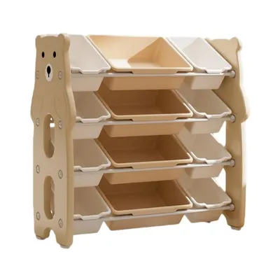 Produktbild von Kinderregal 4-Stufiges Spielzeugregal mit 12 Herausnehmbaren Boxen, 4 große + 8 kleine Boxen, Schlafzimmer Spielzimmer Organisation Raumdekoration
