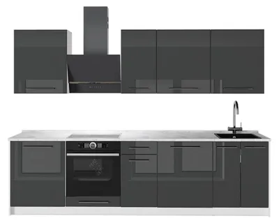 Produktbild von Küchenzeile Vicco Fame-Line Anthrazit Hochglanz/Weiß 280 cm, AP Marmor, Model 64222