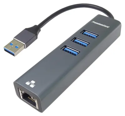 Obrázek produktu pro PremiumCord adaptér USB3.0 -> LAN RJ45 ETHERNET 10/100/1000 MBIT + 3x USB3.0 port