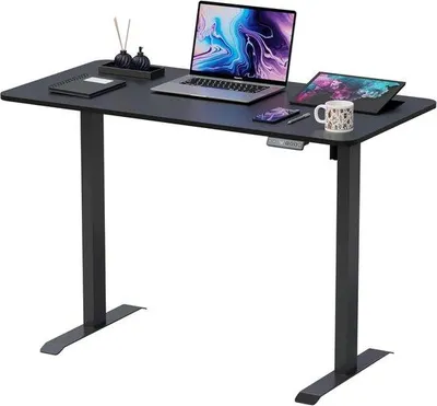 Zdjęcie produktu dla Stół elektrycznie regulowany pod względem wysokości - stół do pracy stojącej i siedzącej, wymiary 120x60 cm - ergonomiczny, czarny - idealny do pracy w domu, w biurze i w miejscu nauki
