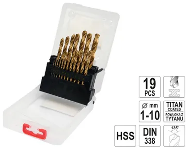 Produktbild von YATO HSS-TiN METALLBOHRER-SET 19-tlg. 1-10mm.