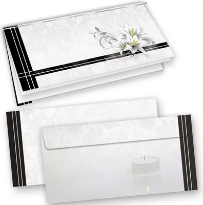 Produktbild von Elegante Trauerkarten (10 Sets) selbst bedruckbar/beschreibbar mit feinem Einlegeblatt, inkl. Briefumschläge