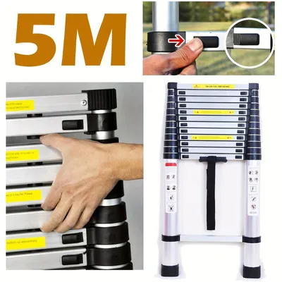 Obrázek produktu pro Teleskopická žebřík – skládací žebřík – 6,2 metru – hliník – včetně odnímatelného háku – maximální nosnost 150 kg