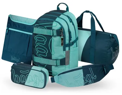 Produktbild von Baagl Schulrucksack Set Jungen 5 Teilig Skateboard Schultasche 25 l Petrol