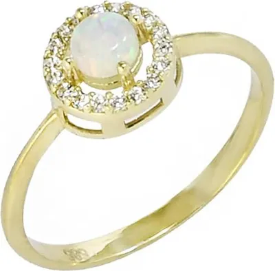 Produktbild von Gold Ring mit synthetischem Opal und Zirkonia, hypoallergen, Größe 57, Höhe 24,6 mm