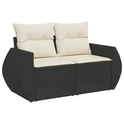 Immagine prodotto di vidaXL Divano da giardino con cuscini a 2 posti in polirattan nero