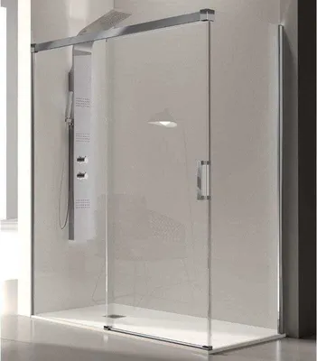 Produktbild von Duschwand mit Schiebetür GLASÉ chrom - 175 cm mit Seitenstück: 76 - 79 cm Glas 8/6 mm