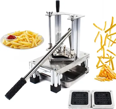 Produktbild von Edelstahl Pommes Schneider - Kartoffel- und Gemüseschneider - 3 Klingen 7/10/14 mm - manueller Küchenslicer für Zuhause