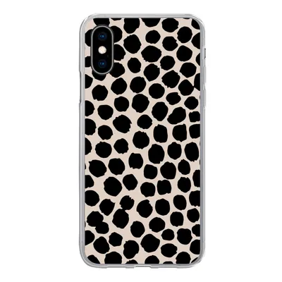 Produktbild von MuchoWow® Handyhülle Schutzhülle Hülle für iPhone X Polka dots - Schwarz - Beige Silikon Softcase Handy Hülle - Handyhülle