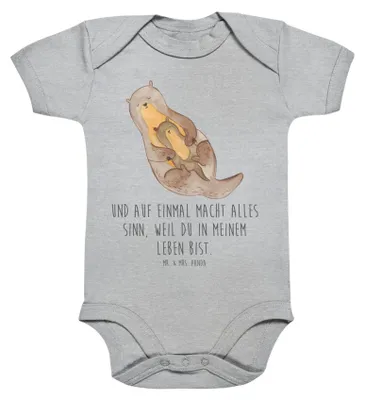 Produktbild von Mr. & Mrs. Panda Strampler Otter Kind 1. - 3. Monat - Heather Grey - Geschenk, Geburt, Kurzarmbody, Babybody, babykleidung body, Familie, Mama, Baby, Einteiler, Mutter