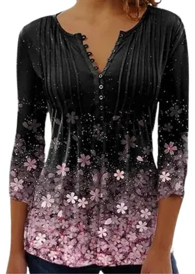 Productafbeelding van Solidchoice - Dames Blouse met 3/4 Mouwen en V-Hals