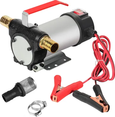 Image de Wiltec Pompe d'aspiration à Fuel Diesel auto-amorçante – 12 V / 150 W / 40 l/min – avec Bornes de batterie – Pour gazole et huile de diesel, vidange transvasement