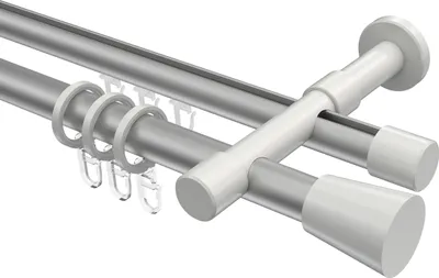 Produktbild von Interdeco Rundrohr-Innenlaufstange / Gardinenstange (Kombination) Silbergrau / Weiß, Typ Prestige Sitra (Konus), 20 mm Ø 2-läufig, 540 cm