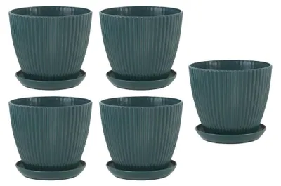 Image de Ensemble de 5 pots de fleurs vert foncé