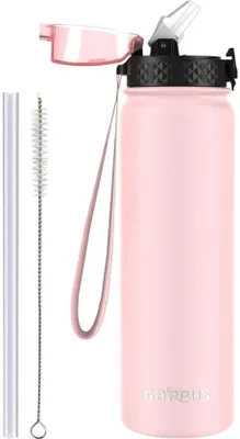 Produktbild von Isolierter 1-Liter-Rohrstab-Drinkbecher aus Edelstahl, doppelwandig, leckfrei, BPA-frei