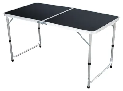 Image de Table de camping noire / blanche pliable avec poignée en alu. Dimensions