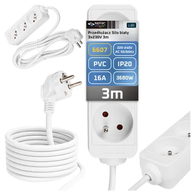 MasterLED Silo weiße Steckdosenleiste 3-fach Typ E mit 3 m Kabel