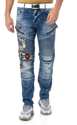 Produktbild von CD490 Herren Röhrenjeans mit Streetstyle Aufnähern