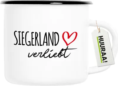 Produktbild von Huuraa Emaille Tasse Siegerland verliebt 300ml Vintage Campingbecher Geschenkidee