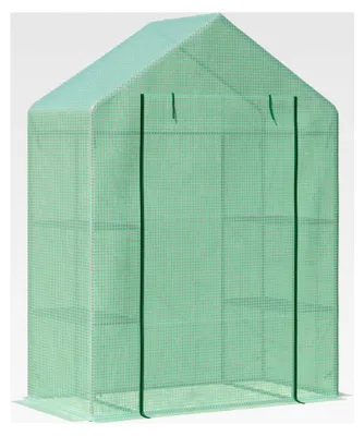 Produktbild von Foliengewächshaus mit 6 Regalebenen, begehbares Gartenhaus, Treibhaus für Tomaten und Pflanzen, mit aufrollbarem Eingang, Grün, 141 x 72 x 191 cm
