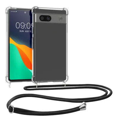 Produktbild von kwmobile Necklace Case kompatibel mit Google Pixel 7a Hülle - Silikon Cover mit Handykette - Band Handyhülle Schwarz Transparent