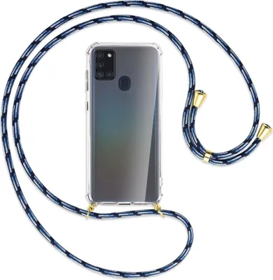 Produktbild von Handykette Backcover-Schutzhülle mit Band (Metall goldfarben) für Samsung Galaxy A21s - Blautöne