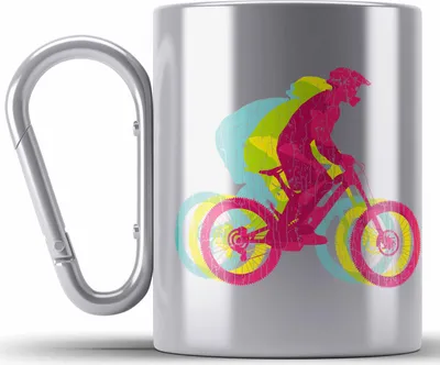 Produktbild von Trendation - Moutainbike Geschenk Edelstahl Tasse Karabiner Mountainbiker Geschenkidee Kinder Karabiner Edelstahl Tasse Karabiner Edelstahl Männer Accessories Grafik MTB Fun (Silber)