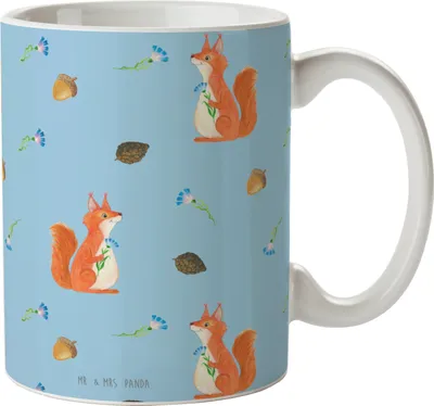Produktbild von Mr. & Mrs. Panda Becher Eichhörnchen Blume - Blau - Geschenk, Spaß, Lustige Sprüche, Kaffeepott, Kaffeetasse, Pott, Tasse, Teetasse, Eichhorn, Lachen, Motivation