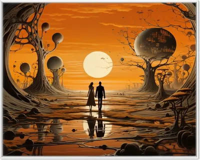 Produktbild von Wallario Wandbild Sonnenuntergang in einer fremden Welt, Größe: 40,30 x 50,30 cm, Poster mit weißem Aluminiumrahmen