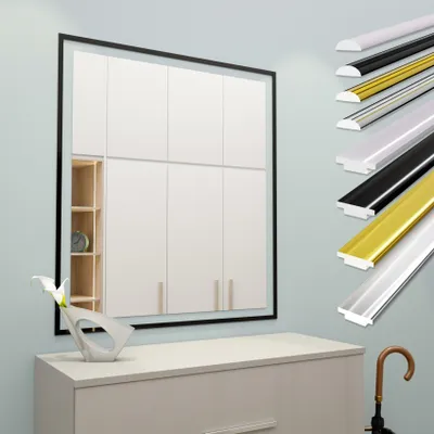 Produktbild von HEXIM selbstklebende Zierleisten flexibel universelle Profile Wandleiste Gold Chrom Weiß Schwarz 300cm Spiegelrand Möbel Deckenleiste (1 Leiste T1-S schwarz)