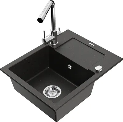 Produktbild von Mexen Enzo 1 Becken-Granitspüle mit Abtropffläche und Mischbatterie Duero, Schwarz/Gold metallisch - 6506-75-671600-00