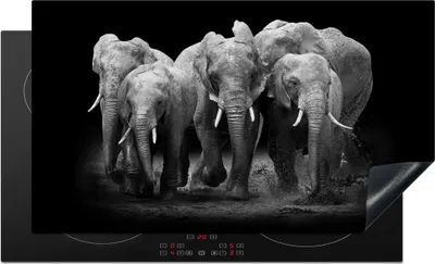 Produktbild von KitchenYeah© Herdabdeckplatte Elefant - Schwarz - Weiß - Tiere , 91x52cm, Küche Deko, Glaskeramikkochfeld Herdabdeckung, Abdeckplatte fùr Kochfeld