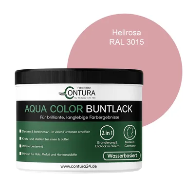 Produktbild von Contura 250ml. Buntlack Lackfarbe Lack Außen Innen Holz Metall Farbe Holzlack Möbellack - RAL 3015 Hellrosa