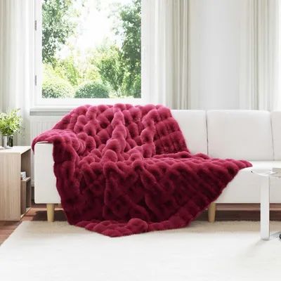 Produktbild von "Schlussverkauf" Kunstfell Kaninchenfell Decke Olite 4 Stück - Einfache Pflege - Bordeauxrot Polyester  C8692