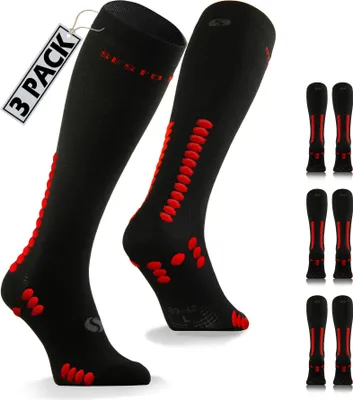 Obrázek produktu pro Sportovní podkolenky Sesto Senso - elastické a prodyšné, ideální pro běh, cyklistiku a turistiku, uni muži ženy, černé, velikost 39-42, 3 páry