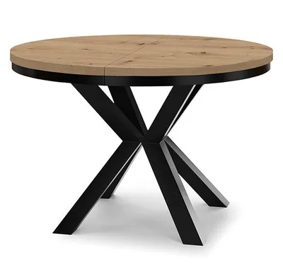 Obrázek produktu pro Kulatý rozkládací stůl do jídelny RAL s kruhovým rámem, loftový styl, industriální, průměr: 90 / 140 cm, barva: dub Artisan / černá