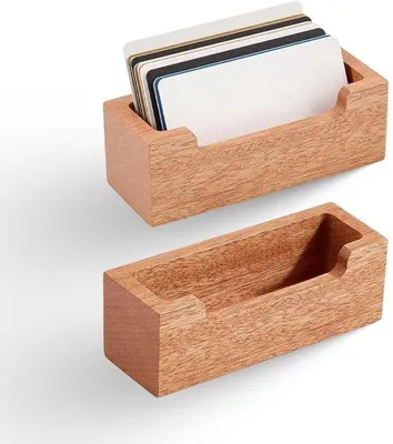 Productafbeelding van Houten visitekaartjeshouder voor op het bureau, set van 2 stuks