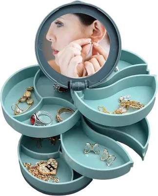 Produktbild von Schmuckkassette - Schmuck Organizer - Aufbewahrungsbox für Ohrringe, Ringe und Halsketten - Blau