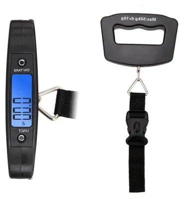 Obrázek produktu pro Digitální váha na zavazadla – zavěšená váha na zavazadla – váha pro cestovní zavazadla – s funkcí tarování – kapacita 50 kg – černá